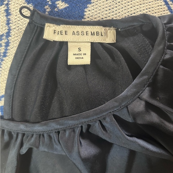 Blue Flutter Sleeve Blouse with Ruffled Neckline - Picture 2 of 8